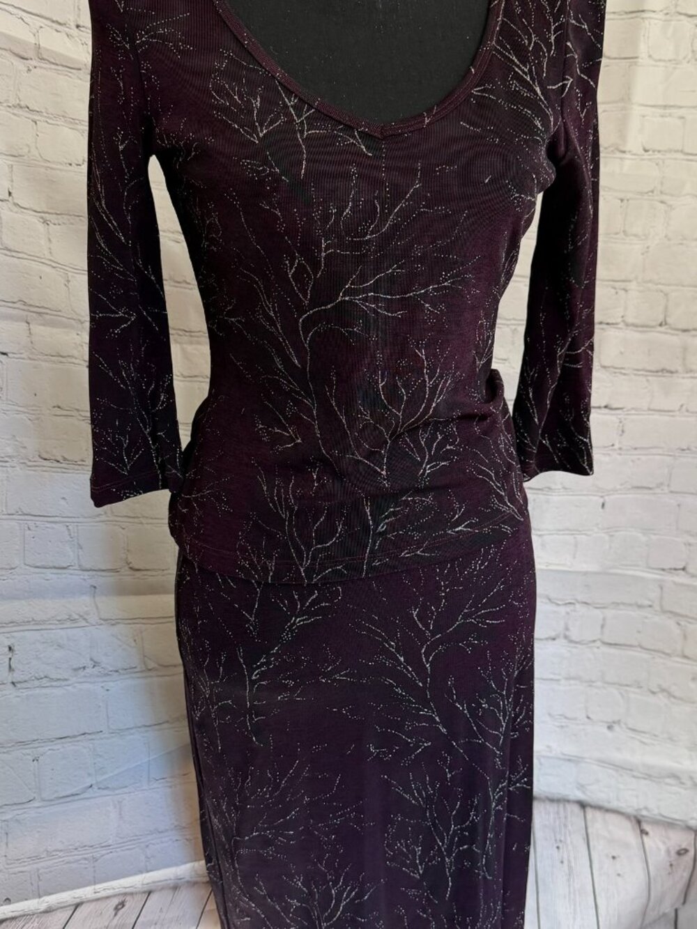 Rampage USA Vintage Purple Glitter Branch Print | Top & Skirt | 80s Glam